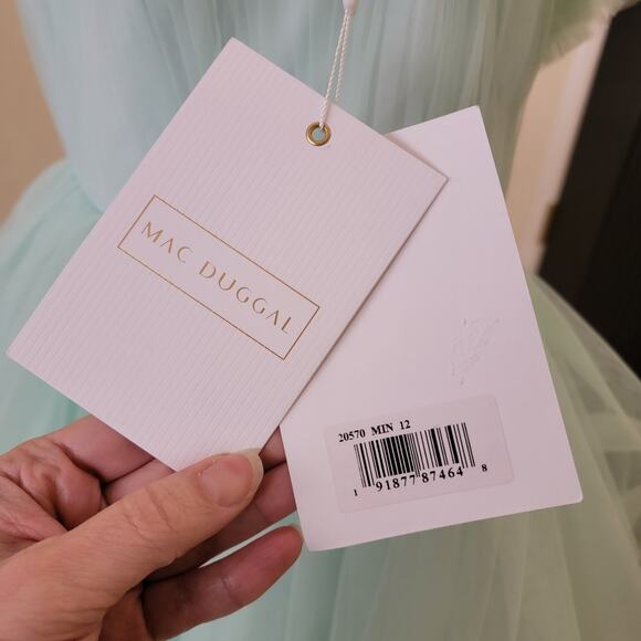 Mac Duggal 20570 Mint Green Off Shoulder Tiered Tulle Ball Style Gown Dress 12 - Picture 3 of 10